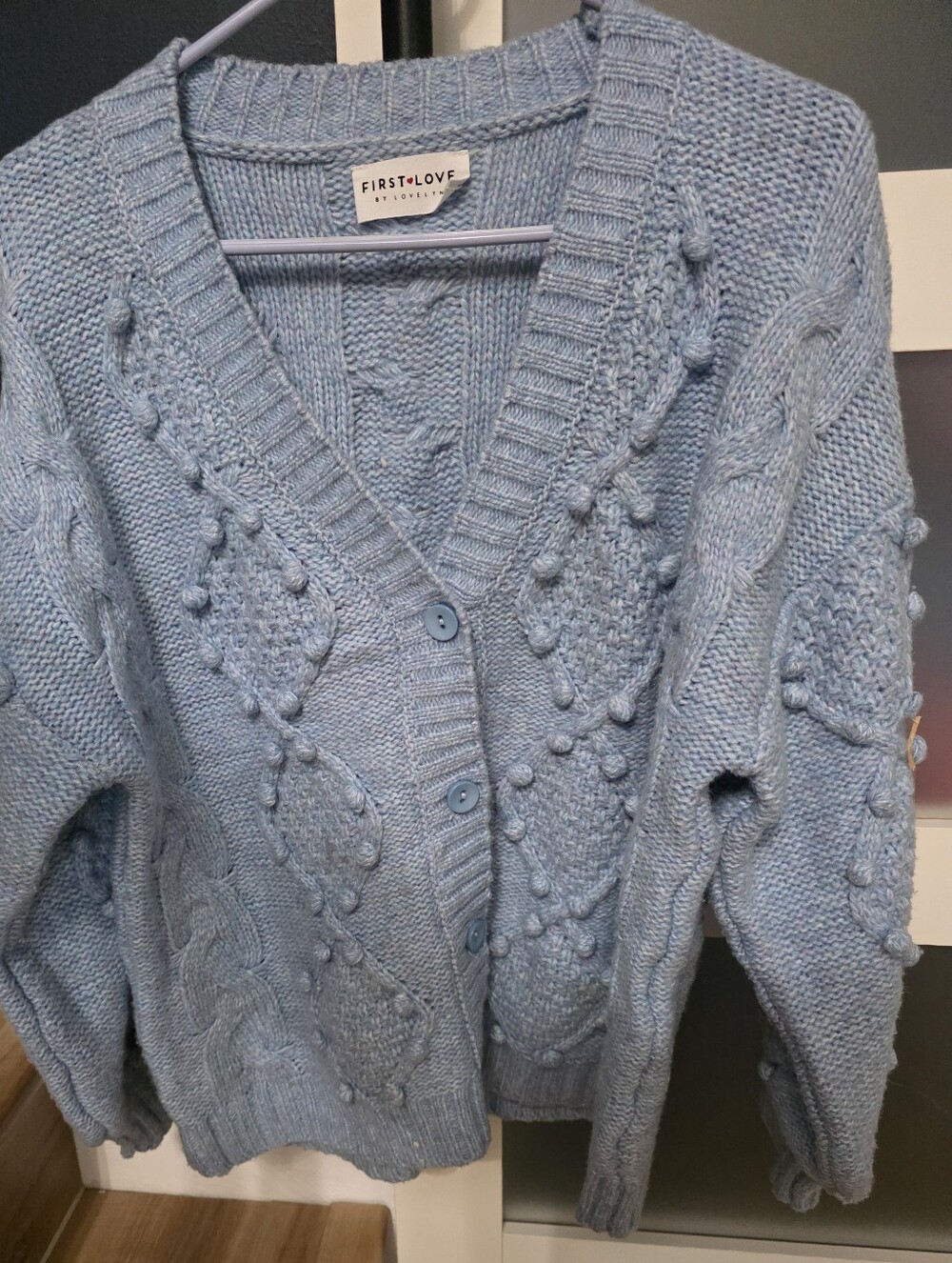 First Love Blue Cable-Knit Cardigan